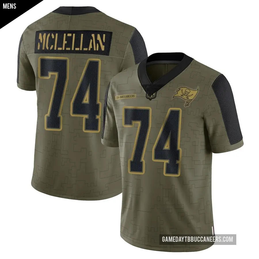 Men's Tampa Bay Buccaneers ＃74 Tyler McLellan Olive Limited 2021 Salute To Service Jersey