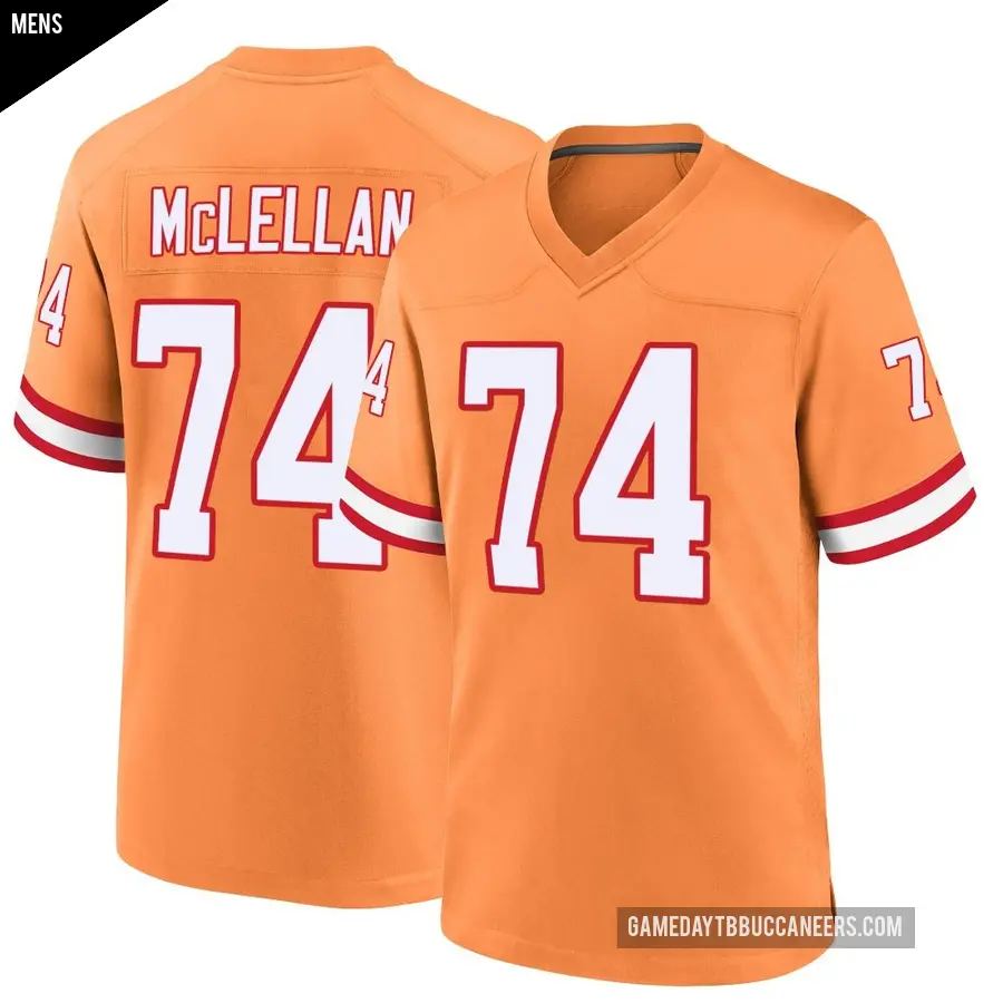 Men's Tampa Bay Buccaneers ＃74 Tyler McLellan Orange Game Throwback Jersey