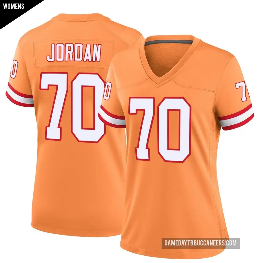 Women's Tampa Bay Buccaneers ＃70 Michael Jordan Orange Game Throwback Jersey