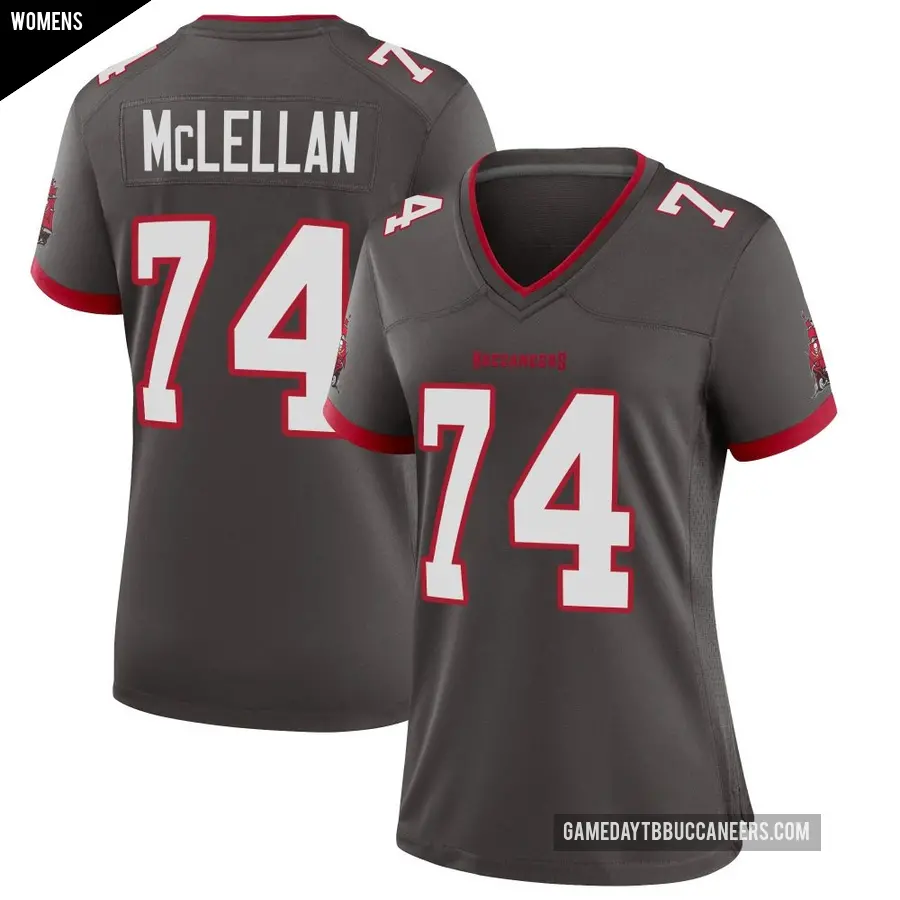 Women's Tampa Bay Buccaneers ＃74 Tyler McLellan Game Pewter Alternate Jersey