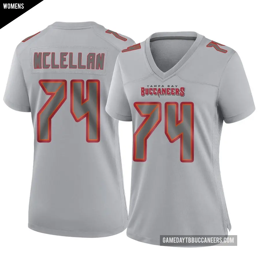 Women's Tampa Bay Buccaneers ＃74 Tyler McLellan Gray Game Atmosphere Fashion Jersey