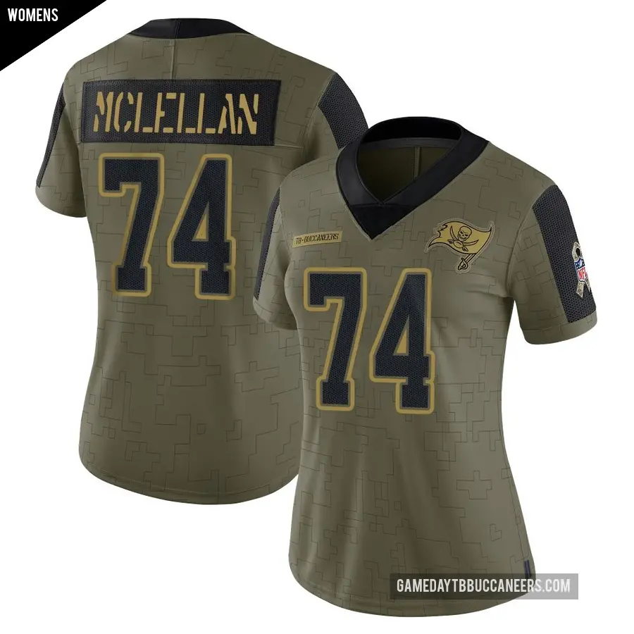 Women's Tampa Bay Buccaneers ＃74 Tyler McLellan Olive Limited 2021 Salute To Service Jersey