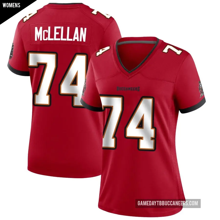 Women's Tampa Bay Buccaneers ＃74 Tyler McLellan Red Game Team Color Jersey