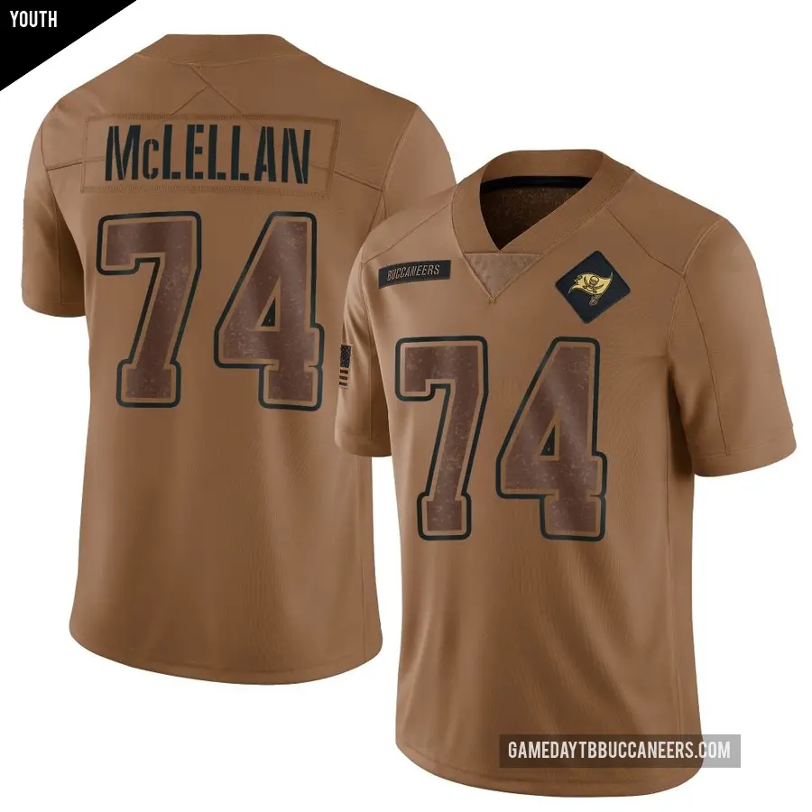 Youth Tampa Bay Buccaneers ＃74 Tyler McLellan Brown Limited 2023 Salute To Service Jersey