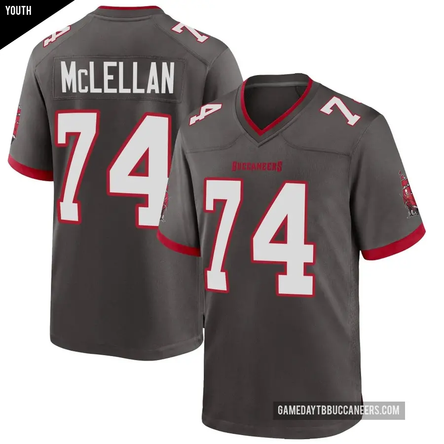Youth Tampa Bay Buccaneers ＃74 Tyler McLellan Game Pewter Alternate Jersey