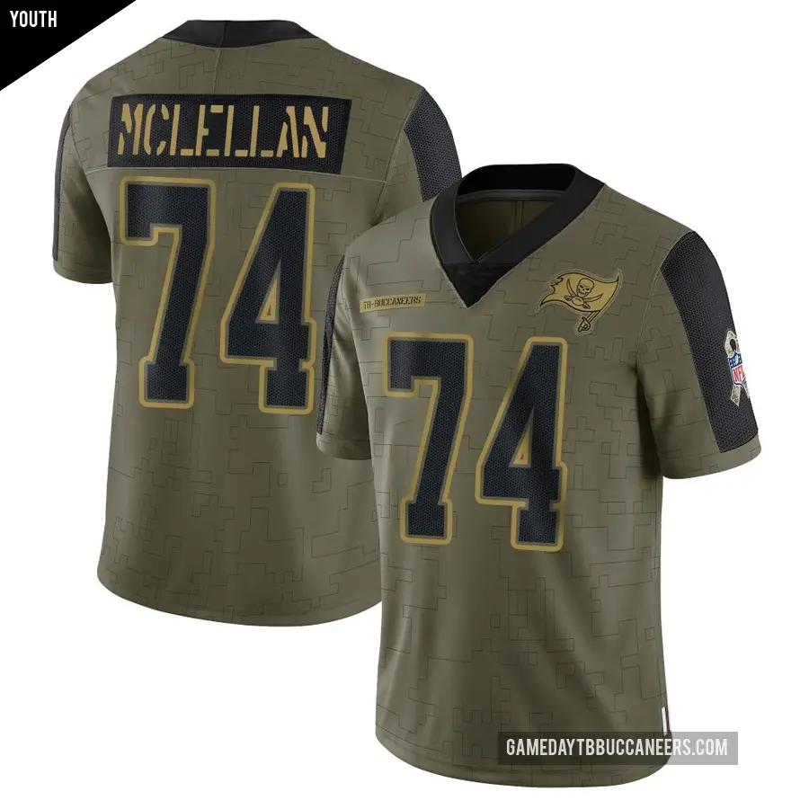 Youth Tampa Bay Buccaneers ＃74 Tyler McLellan Olive Limited 2021 Salute To Service Jersey