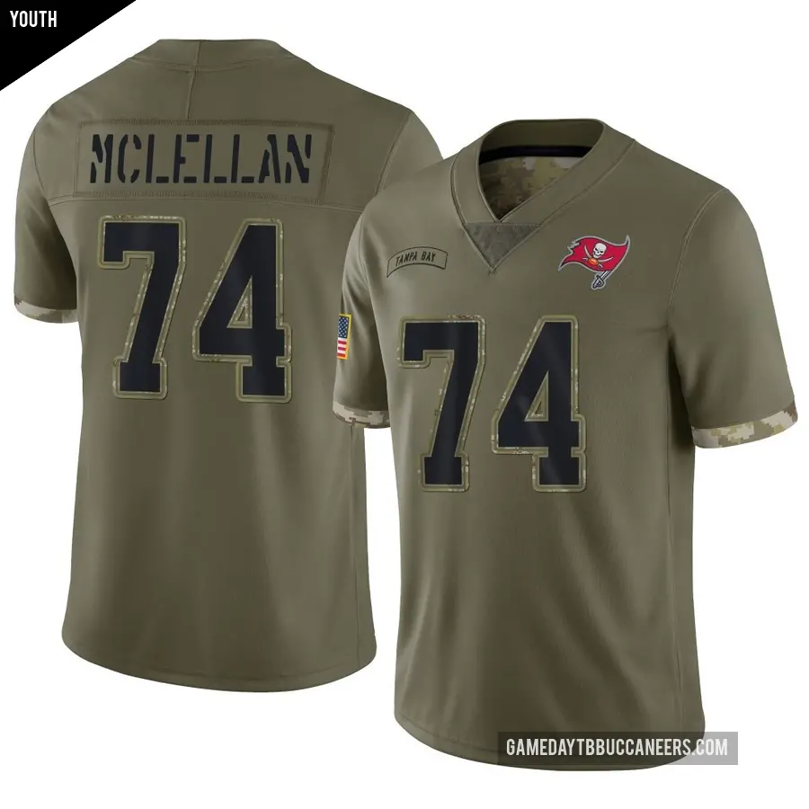 Youth Tampa Bay Buccaneers ＃74 Tyler McLellan Olive Limited 2022 Salute To Service Jersey