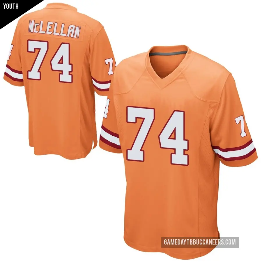 Youth Tampa Bay Buccaneers ＃74 Tyler McLellan Orange Game Alternate Jersey